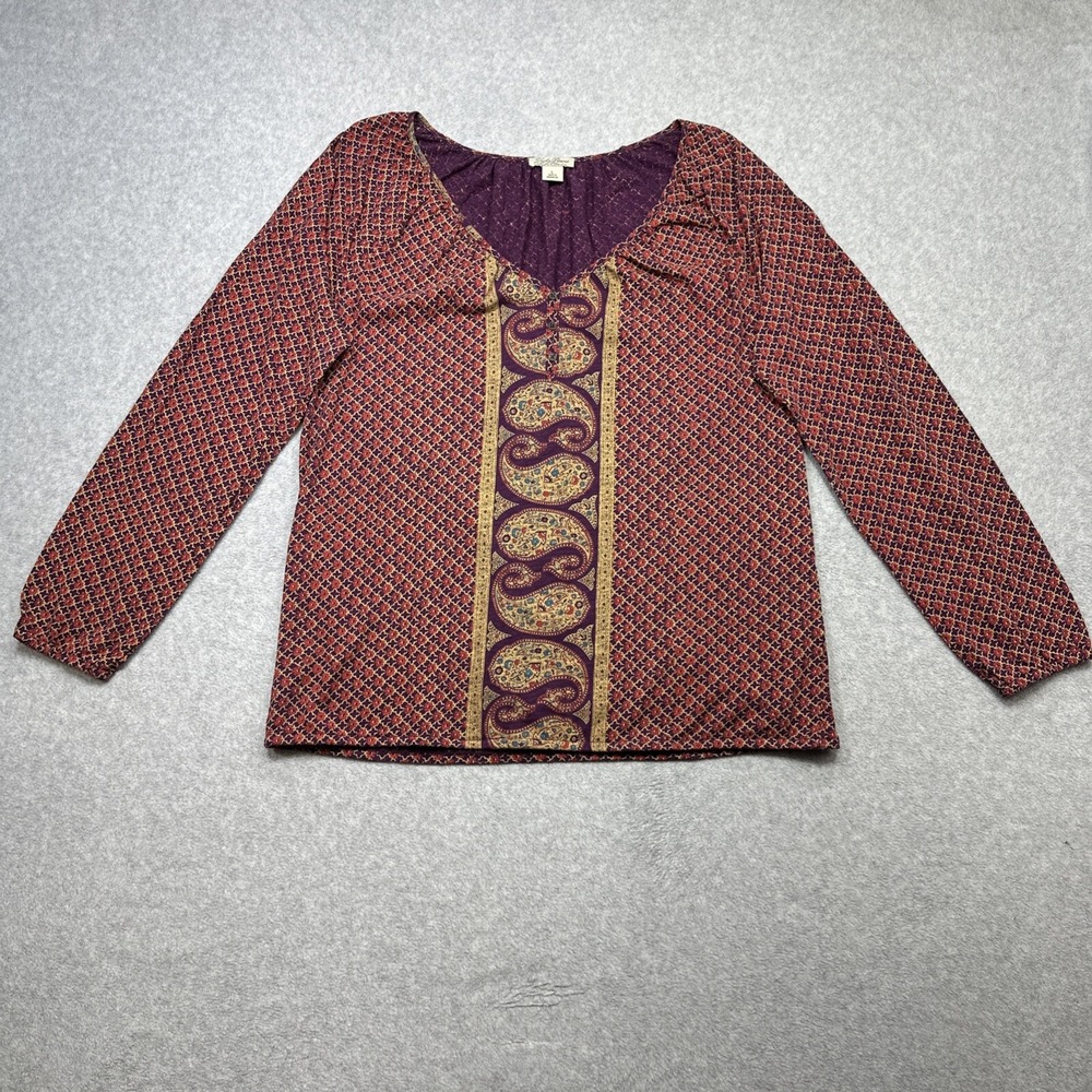 Lucky Brand Top Large Purple Red Paisley Boho Peasant Style Relaxed Casual Chic